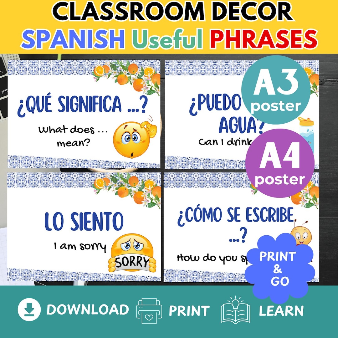 SPANISH CLASSROOM DECOR Spanish Phrases Posters Back to School Bulletin ...