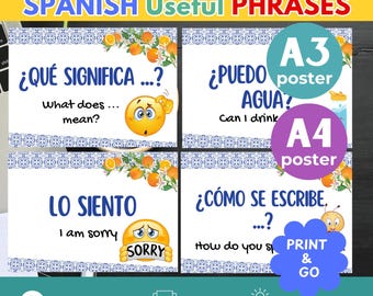 SPANISH CLASSROOM DECOR Spanish Phrases Posters Back to School Bulletin Boards Decorate Classroom Learn Spanish Vocabulary