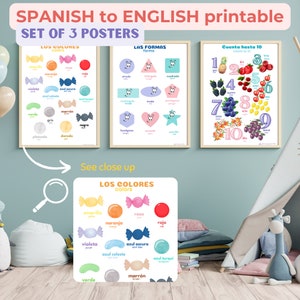 Spanish English Pdf Bilingual Spanish Educational Posters Spanish to English 3 Learning Posters Educational Posters Homeschool Printable