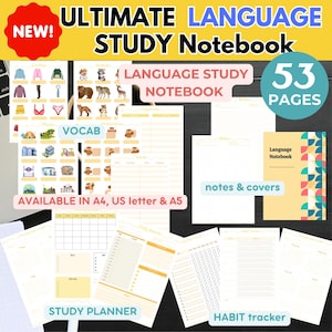 LANGUAGE LEARNING PLANNER printable Language study notebook Vocabulary notebook Language learning notion templates Language learning journal