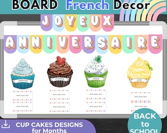 Birthday Bulletin Board Editable FRENCH Classroom Decor BACK to School Printable Learn French Language French Language Posters Printable Pdf