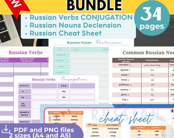 Russian English Pdf RUSSIAN Language BUNDLE RUSSIAN Pdf Worksheet Nouns Declension Verb Conjugating Russian Language