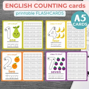 Learn English Number Tracing Flashcards Printable Counting Learn Numbers Preschool Learning Writing numbers Homeschooling Preschool Material