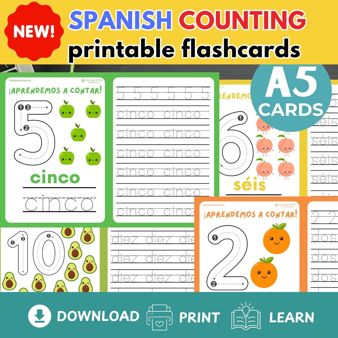 Learn SPANISH BASICS Number Tracing Flashcards Spanish English Pdf ...