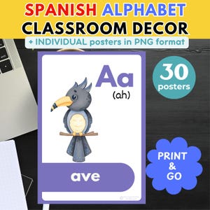 SPANISH Classroom Decor SPANISH ALPHABET Posters Back to School Printable Bulletin Board Spanish abc Posters Learn Spanish