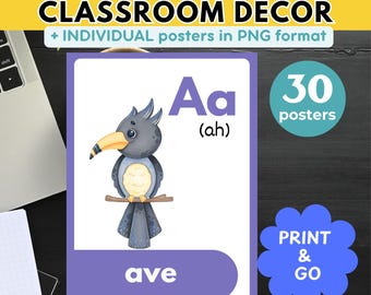 SPANISH Classroom Decor SPANISH ALPHABET Posters Back to School Printable Bulletin Board Spanish abc Posters Learn Spanish