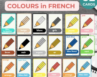 Language-learning Learn FRENCH COLOURS flashcards French basics French for beginners French printable Homeschooling French English Pdf