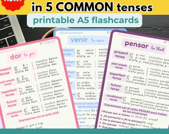 Spanish Verb Conjugation Flashcards, Grammar Basics (Digital Download)