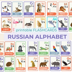 Leer RUSSISCHE ALFABET-flashcard Russisch alfabet met cursief Russisch abc BEGINNERS Educatief Afdrukbare flashcards Cyrillisch schrift