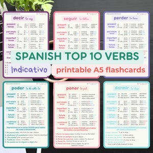 SPANISH Grammar BASICS bundle A5 flashcards Spanish Top 10 common VERBS Spanish Pdf Educational Printable Flashcards Spanish Hacks