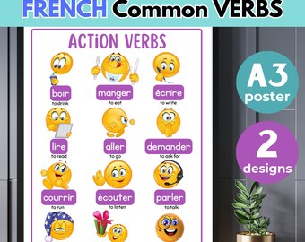 French Verb POSTERS Daily Activities Verbs Bilingual English French Posters French Language for Beginners French Classroom