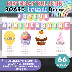 Birthday Bulletin Board Editable FRENCH Classroom Decor BACK to School Printable Learn French Language French Language Posters Printable Pdf