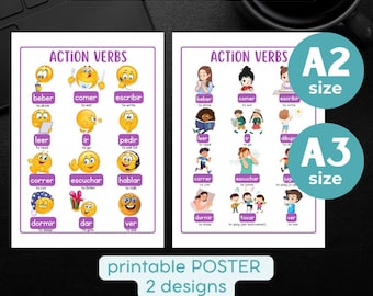 Poster sulla coniugazione dei verbi spagnoli Attività quotidiane Verbi Poster bilingue inglese spagnolo Download digitale Apprendimento delle lingue Montessori