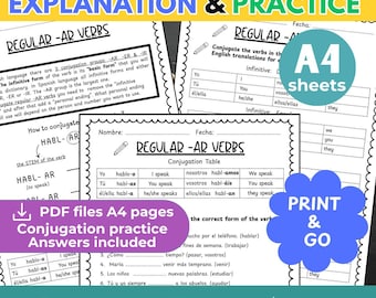 SPANISH AR Verbs Worksheets Present Tense AR Verbs Conjugation Worksheets Pdfs Spanish Grammar Practice