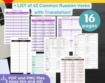 Studieren RUSSISCH русскии die Sprache VERB Konjugation Praxis DRUCKBARE Arbeitsblätter Digitaler Download Sprachenlernen Studie GoodNotes Notability