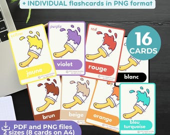 Homeschooling FRENCH COLORS language-learning flashcards French and English Language Educational Printable Teaching Learning material
