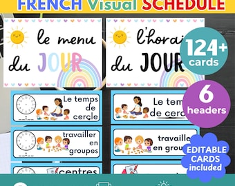 FRENCH CLASSROOM DECOR French Visual Schedule Cards Editable en Français French Kindergarten Classroom French Elementary School Kid Schedule