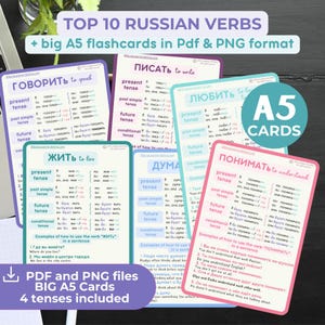 Russisch Englisch Pdf Lerne RUSSISCHE Grammatik-GRUNDLAGEN A5 Karteikarten Russisch Top 10 Verben Lernbare Lernkarten Homeschooling