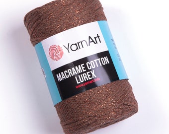 YarnArt Macrame Cotton Lurex,Metallic Macrame, Macrame Bag, Glittery Macrame Cord, 75% Cotton Macrame Rope,8.80 Oz, 224.19 Yds