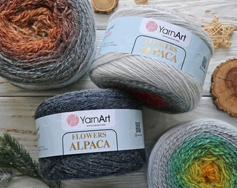 YarnArt Flowers Alpaca Yarn: Ombre Multicolor Cake Yarn (1027Yds)