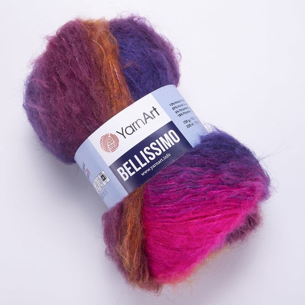 YarnArt Bellissimo,Soft Yarn, Fluffy Yarn,Multicolor Yarn Knitting Yarn,Mohair Wool,Mohair Yarn,Shawl Yarn,Gradient Yarn,5.28 Oz, 360.89 Yds