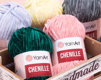 YarnArt Chenille,Soft Yarn,Bulky Yarn,Blanket Yarn,Baby Yarn,Amigurumi Yarn,Velvet Yarn,Knitting Yarn,100% MicroPolyester,3.52 Oz, 98.42 Yds