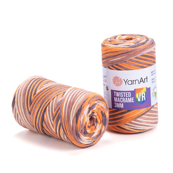 YarnArt Twisted Macrame 3mm VR - Corde en macramé, 80% coton macramé, cordon en macramé multicolore, macramé peigné, 8.80 Oz, 213.25 Yds, sac, tapis,