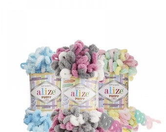 Alize Puffy Color, Fil de couverture, Fil doux pour bébé, Fil de couverture, Fil doux pour bébé, Fil hypoallergénique, Soyeux, Coloré, Fil de boucle de nouveauté, Fil chunky