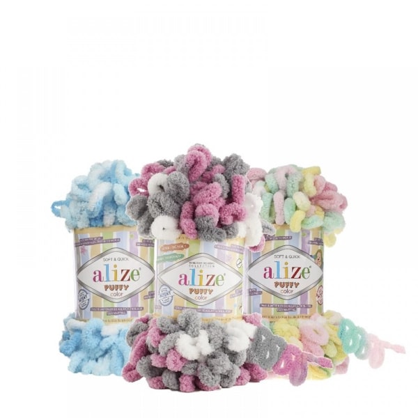 Alize Puffy Color, Fil de couverture, Fil doux pour bébé, Fil de couverture, Fil doux pour bébé, Fil hypoallergénique, Soyeux, Coloré, Fil de boucle de nouveauté, Fil chunky