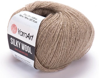 YarnArt Silky Wool - Hilo de lujo, Hilo de cárdigan, Lana sedosa, Hilo de lana merino, Hilo de seda, Hilo de lana, Hilo de tejer, 0.88 Oz, 207.78 Yds, Hilo de invierno