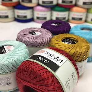 YarnArt Violet-100% Mercerized Cotton, Fingering Yarn, Mercerized Lace Yarn, Summer Yarn, Accessory Thread, 1.76 Oz, 308.40 Yds