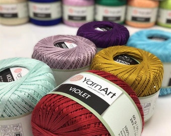 YarnArt Violet-100% Mercerized Cotton, Fingering Yarn, Mercerized Lace Yarn, Summer Yarn, Accessory Thread, 1.76 Oz, 308.40 Yds