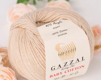 Gazzal Baby Cotton XL, Baby Yarn, Super Soft,Organic Cotton Yarn Hypoallergenic Vegan Yarn 50% Cotton Each 1.76 Oz (50g) / 114 Yrds (105m)