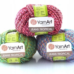 YarnArt Jeans Tropical-Amigurumi Yarn, Blanket Yarn, Cardigan Yarn,Knitting Yarn, Baby Yarn,55% Cotton Yarn, 1.76 Oz, 174 Yds