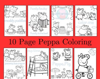 Peppa pig coloring book, pepper pig party pack, Homeschool coloring, Preschool coloring, School Activity, Kids Coloring Book, Kids Activity