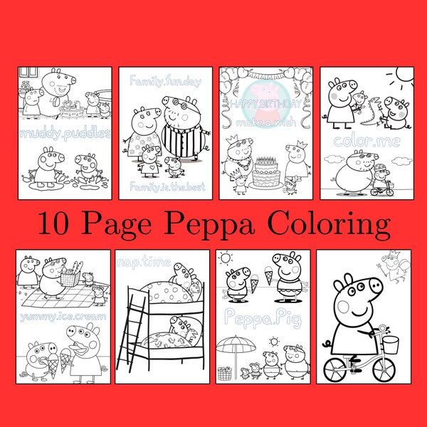 Peppa Pig kleurboek, Pepper Pig Party Pack, Homeschool kleuren, Preschool kleuren, schoolactiviteit, Kids Coloring Book, Kids Activity