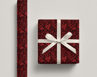 Black and red heart wrapping paper