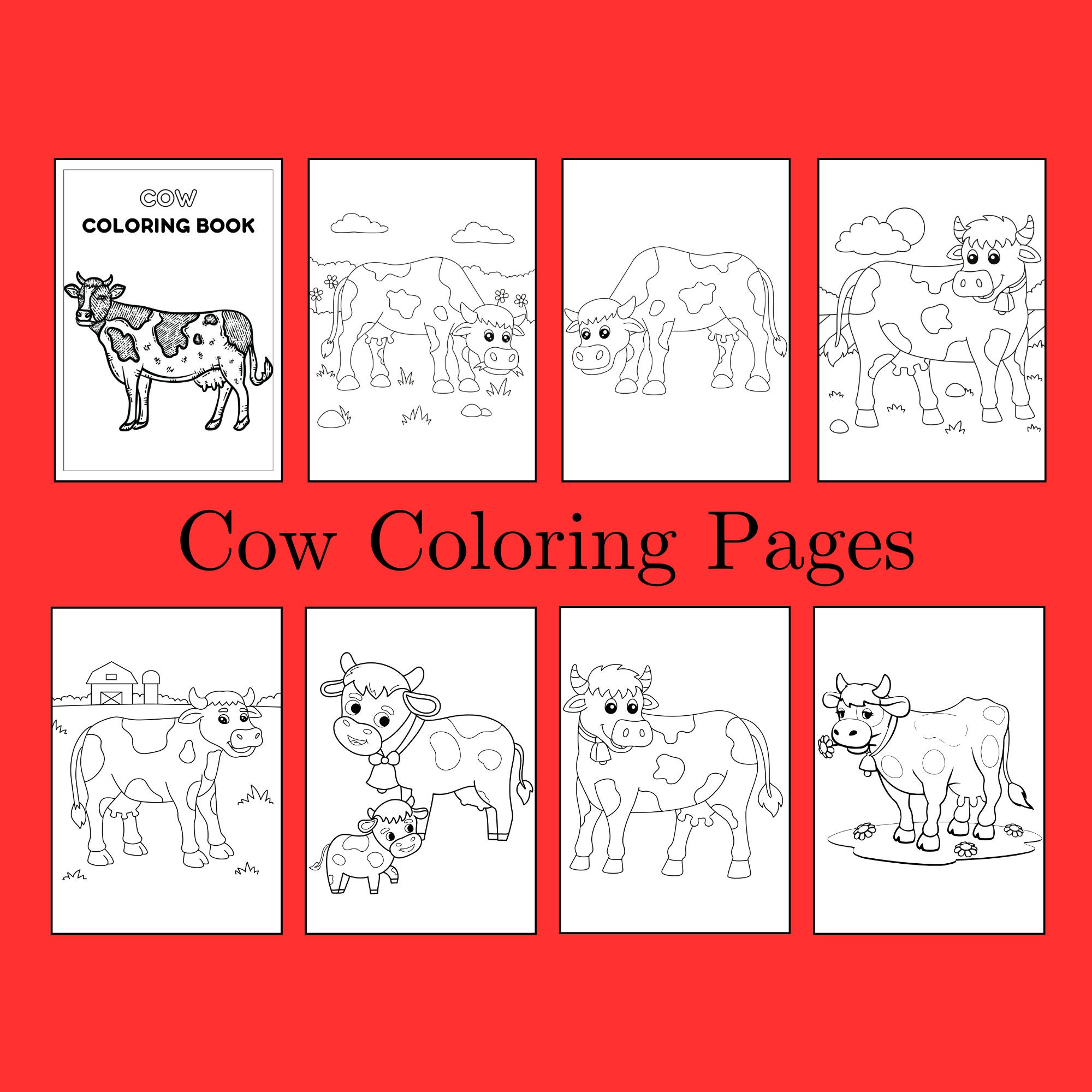 Cow Coloring Pages, Cute Coloring Pages, 15 Page Cow Coloring Printable, Kids coloring pages, Homeschool Coloring Book, Animal Coloring book