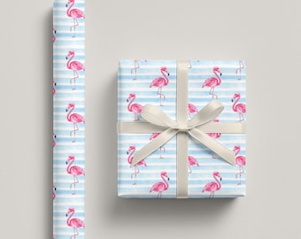 Pink Flamingo Wrapping Paper Roll | Preppy Birthday Gift Wrap, Tropical Party Decor, Cute Girls Gift Packaging