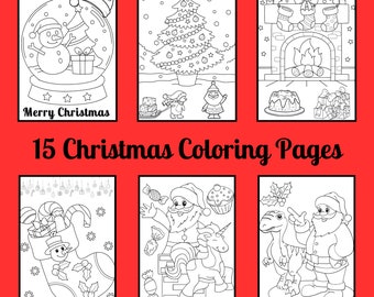 15 páginas para colorear navideñas: Actividad festiva para niños (Descarga digital)