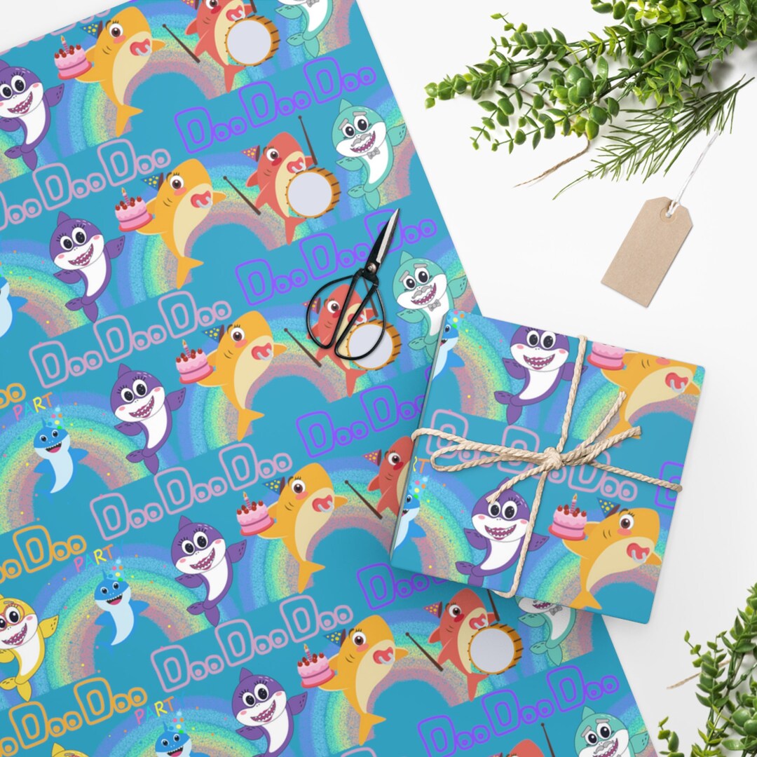 Shark Wrapping Paper Roll, Sharky Wrapping Paper, Kids Shark Wrapping