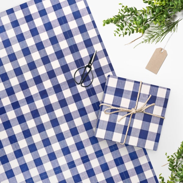 Blue Gingham Wrapping Paper Etsy