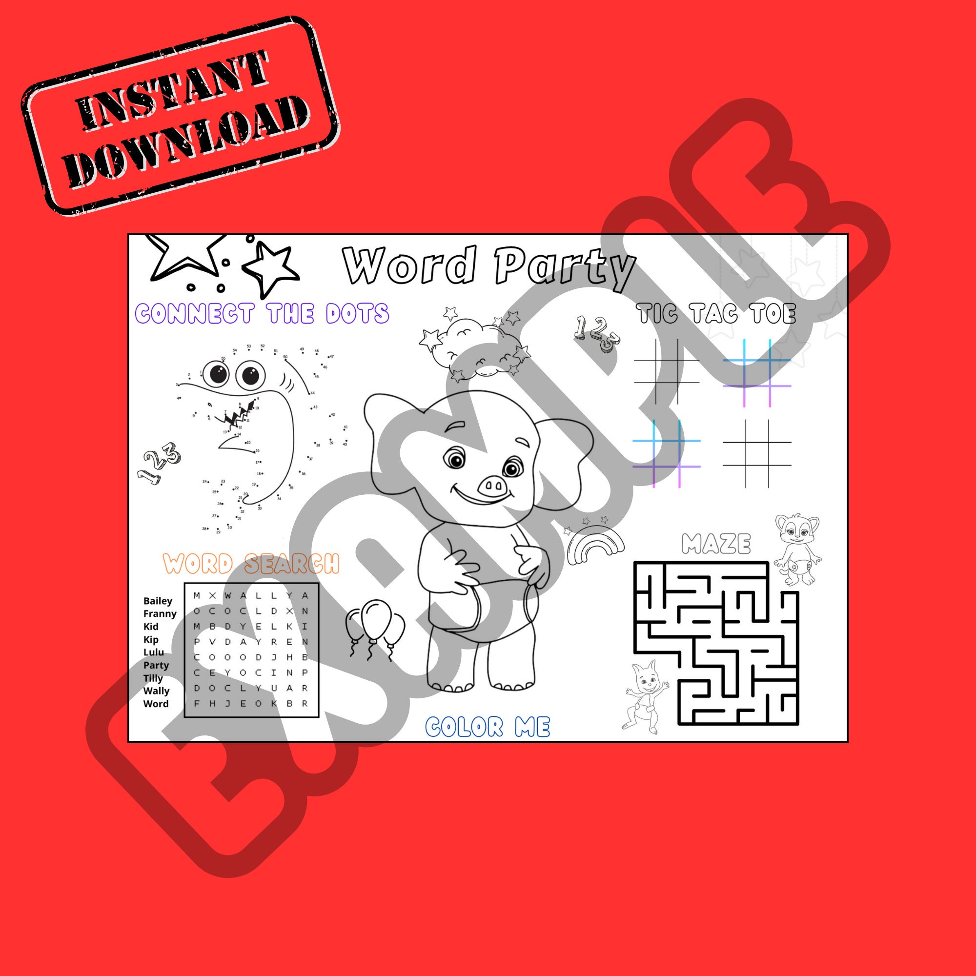 Word Party Activity Sheet, Perfect for Kids Activities During Birthdays ...