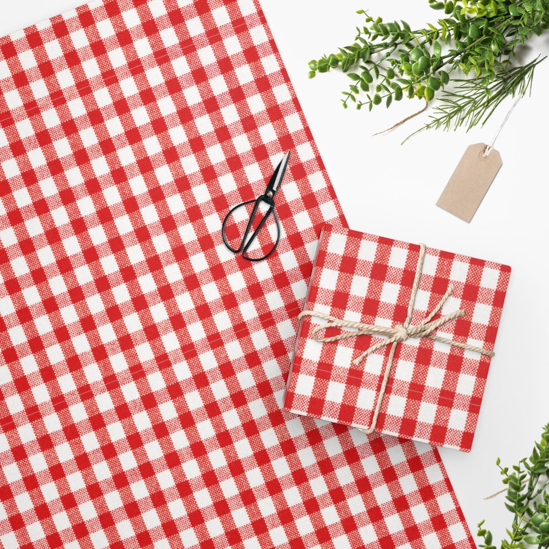 Gingham Wrapping Paper, Red Gingham Wrapping Paper, Vintage Gingham Wrapping Paper, Picnic