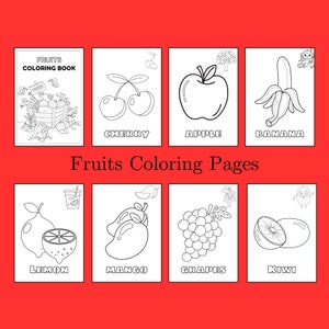 Fruits Coloring Pages, Printable Fruits for Coloring, Kids Coloring Book, 15 Page Fruits Coloring Book for all ages, Fun Coloring foe kids
