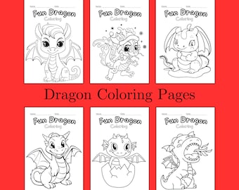 Kids Dragon Coloring Book: 15 Page Whimsical Dragon Designs (Digital PDF)