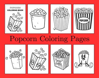 Popcorn coloring pages, kids coloring book, popcorn printables, adult coloring, popcorn coloring pages for girls and boys of all ages