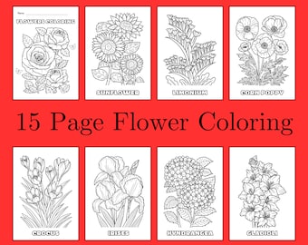 Flower Coloring Book: 15 Page Floral Designs (Digital Download)