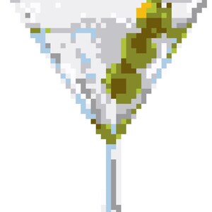 マティーニ クロスステッチ パターン PDF – 「Tini Time」 – 楽しいカクテル刺繍 – モダンなバー装飾 – すぐにダウンロード