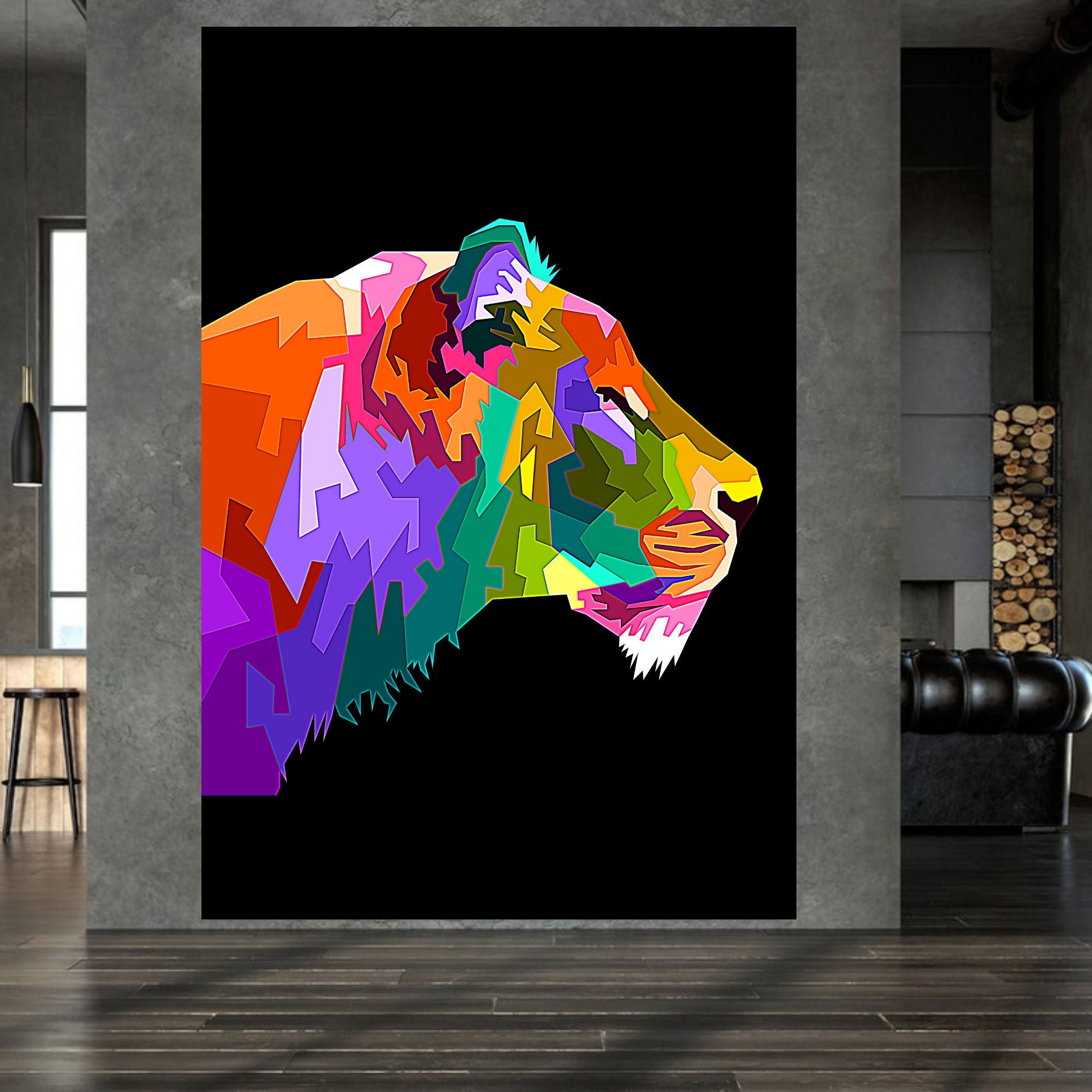 Tableau Lion - Tableau Coloré Décoration Murale Multicolores Animaux Impression sur Toile Livraison 